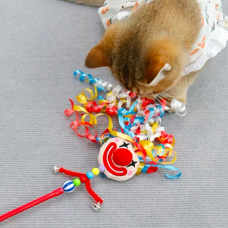 Colorful Clown Ribbon Cat Teaser Wand/カラフルリボンピエロ猫じゃらし