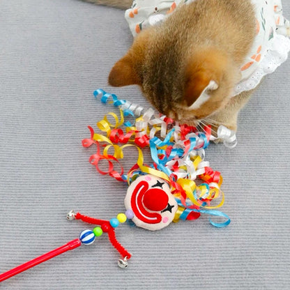 Colorful Clown Ribbon Cat Teaser Wand/カラフルリボンピエロ猫じゃらし
